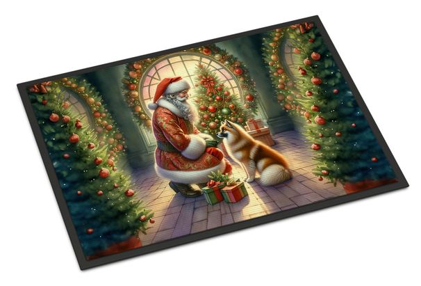 Finnish Spitz And Santa Claus Doormat Front Door Mat Indoor Outdoor Rugs For Entryway, Non Slip Washable Low Pile, 24H X 36W_maomaolike.com