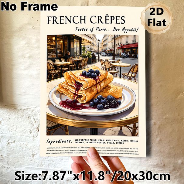 French Crêpes Painting Poster, Vintage Parisian Café Style Illustrated Poster, Appetizing Berry-topped Crêpes Design, Ideal For Kitchen And Dining_maomaolike.com