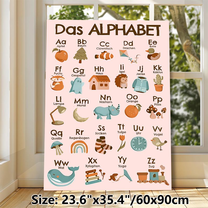 German Alphabet Painting Poster, Warm-toned Cute Illustrated Poster, Features German Letters With Corresponding Objects, A Practical Aid For German_maomaolike.com