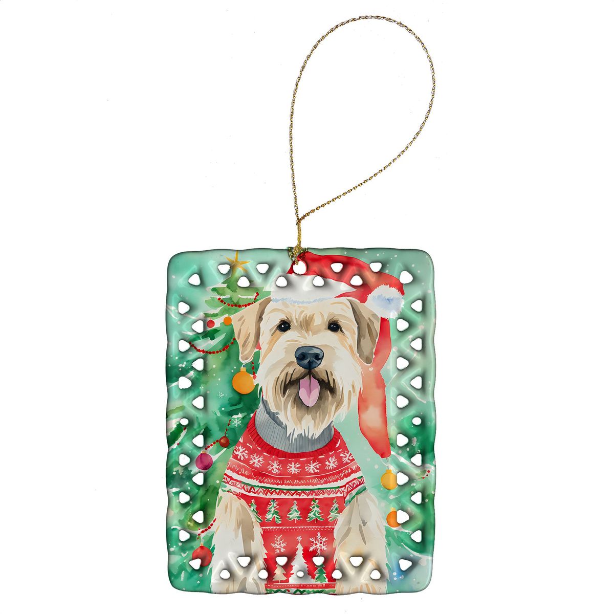 Wheaten Terrier Christmas Porcelain Ornament Christmas Tree Hanging Decorations For Home Christmas Holiday, Rectangle, Gift, Multicolor_maomaolike.com