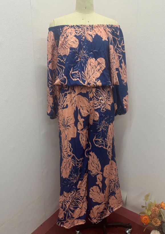 Women's Clothing Two piece Summer New Casual Printed Off shoulder Wide leg Pants Set_maomaolike.com
