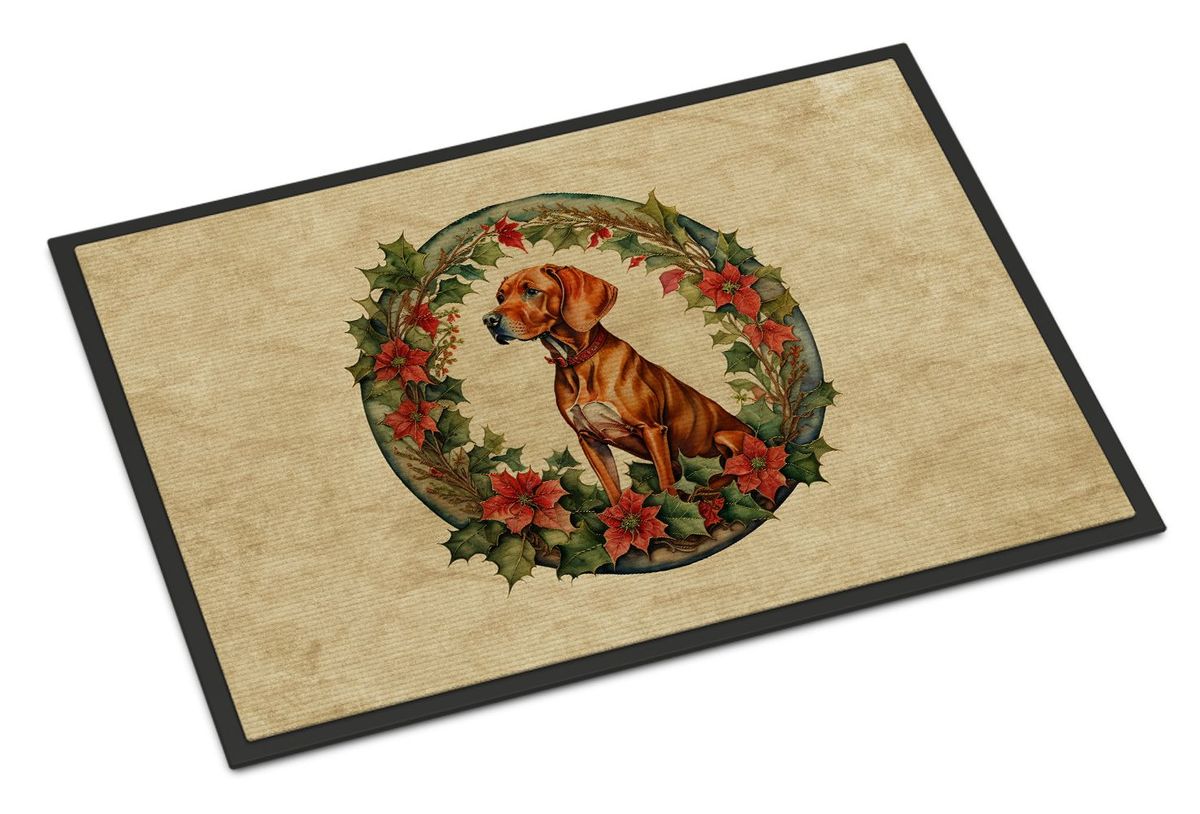Vizsla Christmas Flowers Doormat Front Door Mat Indoor Outdoor Rugs For Entryway, Non Slip Washable Low Pile, 24H X 36W_maomaolike.com