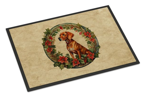 Vizsla Christmas Flowers Doormat Front Door Mat Indoor Outdoor Rugs For Entryway, Non Slip Washable Low Pile, 24H X 36W_maomaolike.com