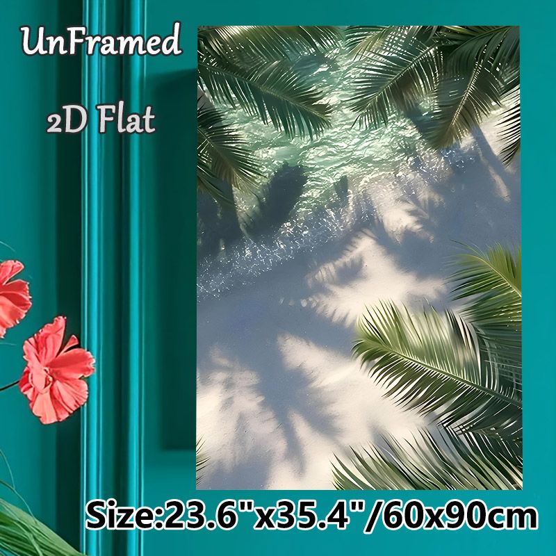 Tropical Palm & Water Scene Painting Poster, Soft-hued Tranquil Coastal View Poster, Delivers Serene Natural Ambiance, Suitable For Living Room_maomaolike.com