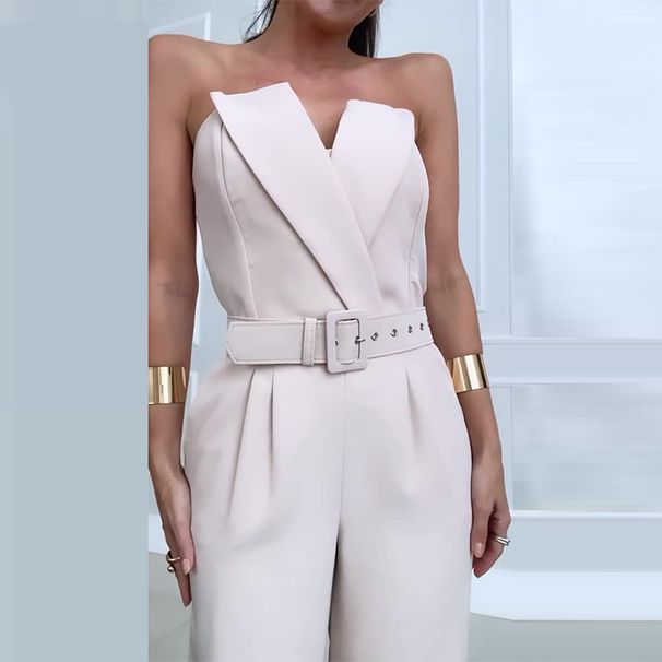 Women's Summer New Fashion Tube Top Waist Solid Color Wide Leg Jumpsuit Women's Clothing_maomaolike.com