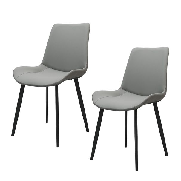 Light Grey & Dark Grey PU Leather Dining Chair With Metal Legs, Modern Upholstered Chair Set Of 2 For Kitchen, Restaurant, Living, Meeting Room_maomaolike.com