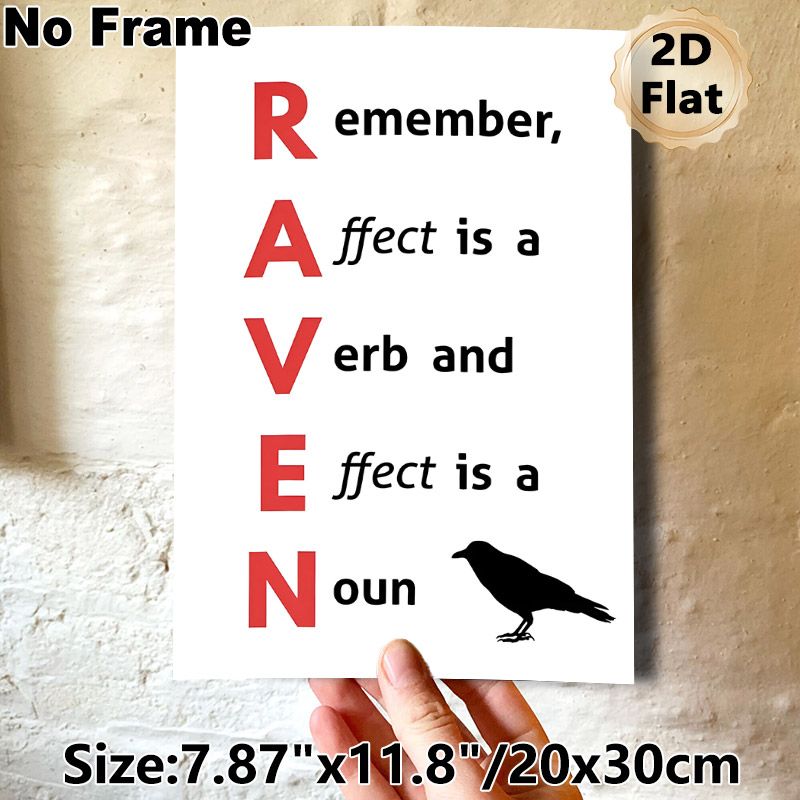 Grammar Reminder Painting Poster, Minimalist Typography With Raven Silhouette Poster, Practical Guide To Distinguish Affect & Effect, Ideal For Study_maomaolike.com
