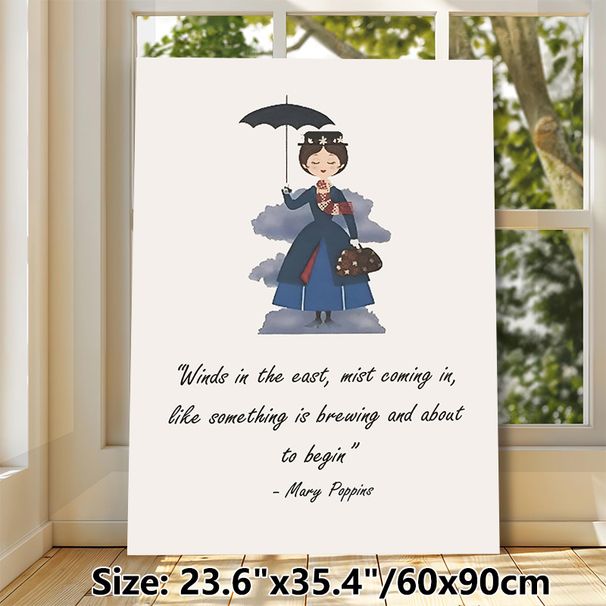 Mary Poppins Quote Painting Poster, Whimsical Watercolor-style Figure With Umbrella And Inspirational Quote Poster, Charming Nostalgic Decor Piece For_maomaolike.com
