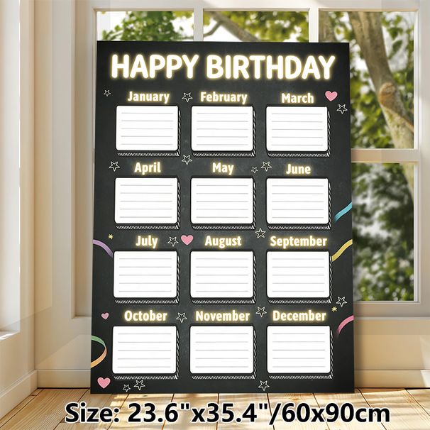 Birthday Tracker Painting Poster, Chalkboard-style Glowing Text Monthly Blank Grid Poster, Functional Decor To Record Monthly Birthdays Suitable For_maomaolike.com