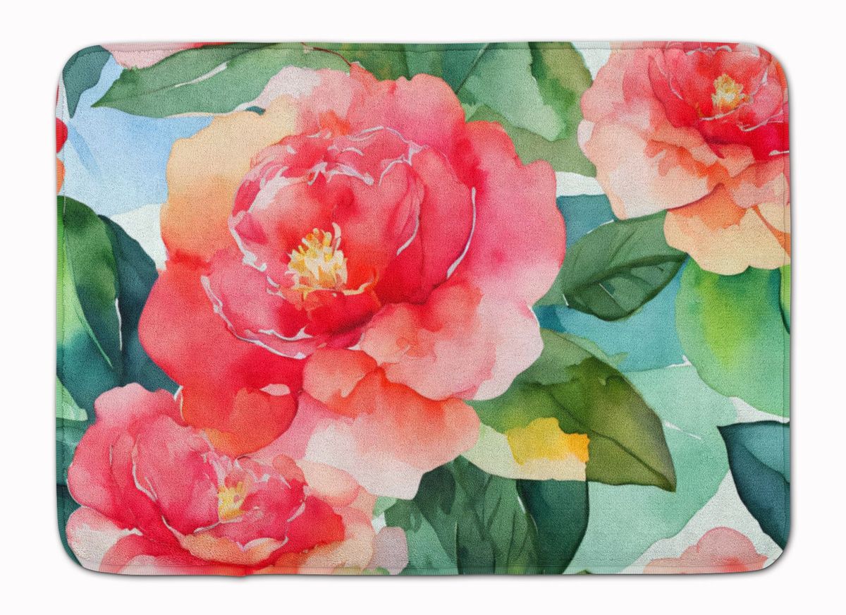Alabama Camellia In Watercolor Memory Foam Kitchen Mat Machine Washable Anti-Fatigue Mat Cushion Comfort Bath Mat Or Kitchen Rug_maomaolike.com