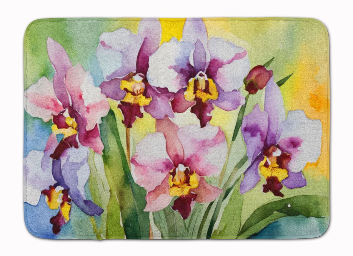 Orchids In Watercolor Memory Foam Kitchen Mat Machine Washable Anti-Fatigue Mat Cushion Comfort Bath Mat Or Kitchen Rug_maomaolike.com