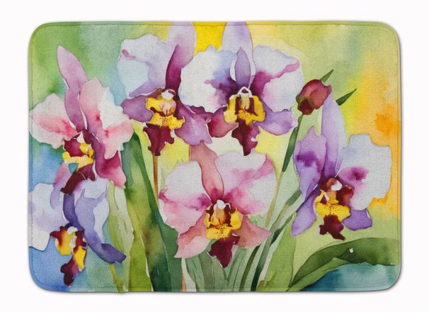 Orchids In Watercolor Memory Foam Kitchen Mat Machine Washable Anti-Fatigue Mat Cushion Comfort Bath Mat Or Kitchen Rug_maomaolike.com