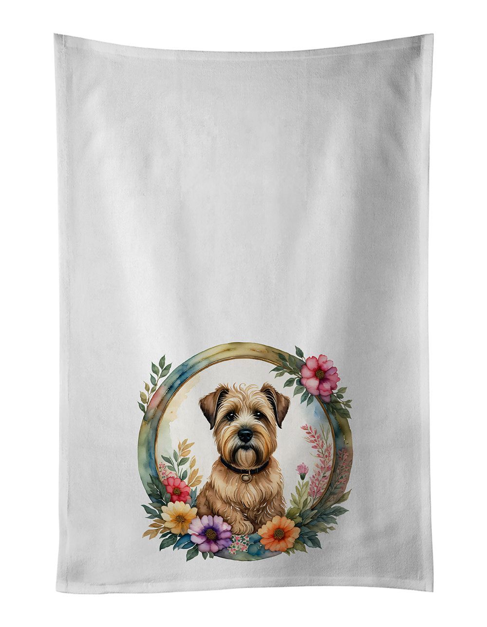 Wheaten Terrier And Flowers Kitchen Towel Set Of 2 White Dish Towels Decorative Bathroom Hand Towel For Hand, Face, Hair, Yoga, Tea, Dishcloth, 19 X 28", White_maomaolike.com