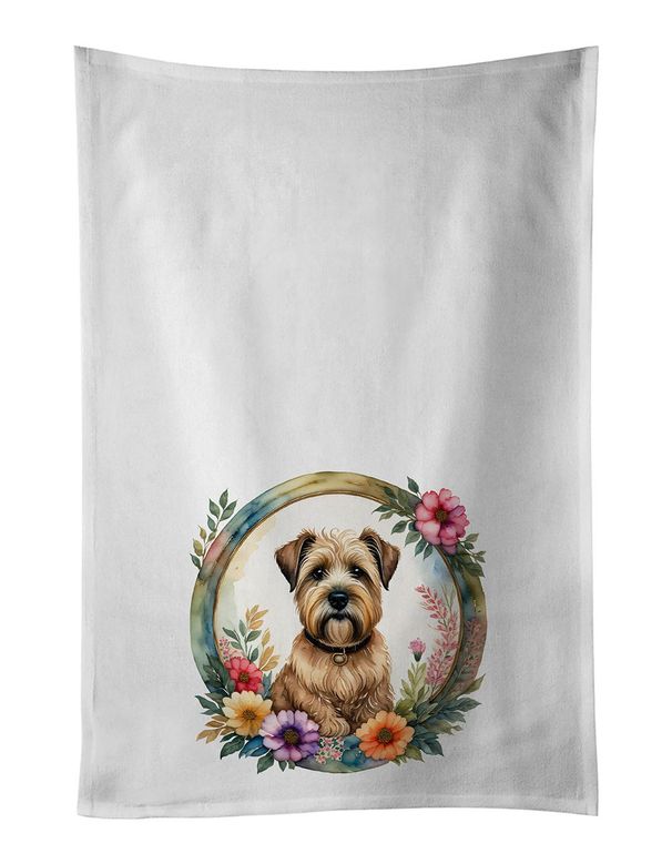Wheaten Terrier And Flowers Kitchen Towel Set Of 2 White Dish Towels Decorative Bathroom Hand Towel For Hand, Face, Hair, Yoga, Tea, Dishcloth, 19 X 28", White_maomaolike.com