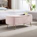 Pink Storage Ottoman Bench For End Of Bed Gold Legs, Modern Grey Fur Entryway Bench Upholstered Padded With Storage For Living Room Bedroom_maomaolike.com