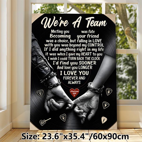Romantic "We're A Team" Painting Poster, Vintage Vinyl Record Style Poster, Heartfelt Love Quote With Hand-holding Imagery, Suitable For Bedroom_maomaolike.com