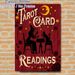 Tarot Card Readings Painting Poster, Retro Silhouette Style Poster, Witch & Black Cat Divination Scene With Moon & Roses, Ideal For Occult-Themed_maomaolike.com