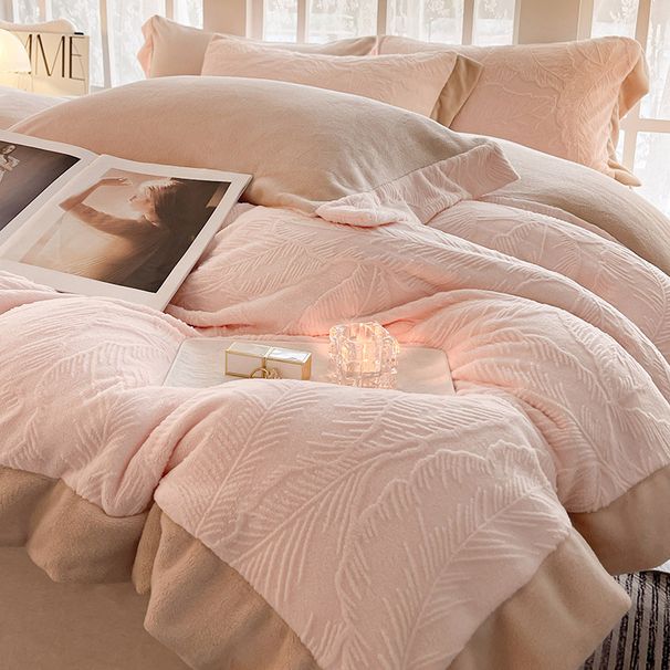 Light Luxury Carved Milk Velvet Four-Piece Set Autumn Winter Thickened Warm Coral Fleece Duvet Cover Sheet Bed Skirt Bedding Whole_maomaolike.com
