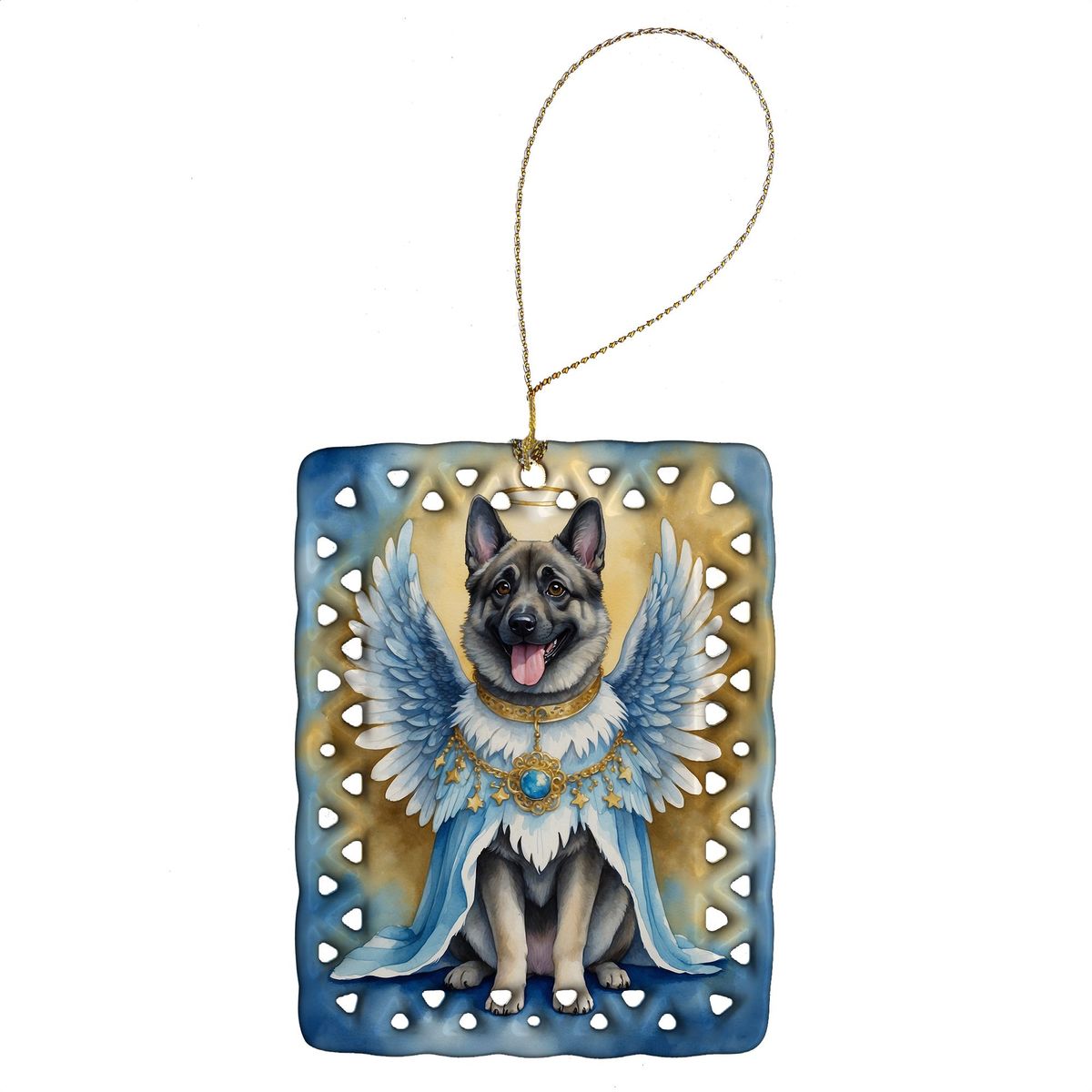 Norwegian Elkhound My Angel Porcelain Ornament Christmas Tree Hanging Decorations For Home Christmas Holiday, Rectangle, Gift, Multicolor_maomaolike.com