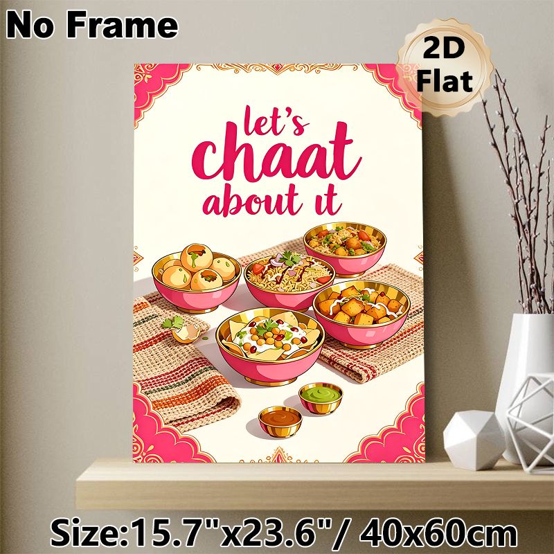 Indian Chaat Themed Painting Poster, Vibrant Cartoon-style Indian Street Food Poster, Appealing Flavorful Chaat Design Ideal For Kitchen, Dining Space_maomaolike.com