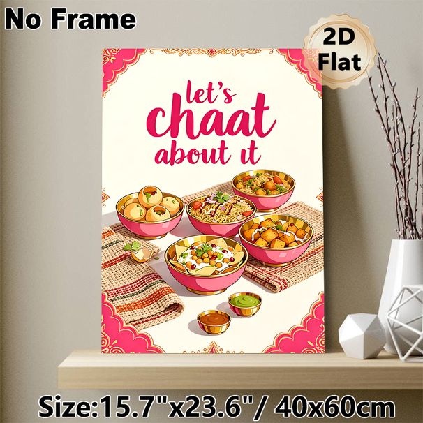 Indian Chaat Themed Painting Poster, Vibrant Cartoon-style Indian Street Food Poster, Appealing Flavorful Chaat Design Ideal For Kitchen, Dining Space_maomaolike.com