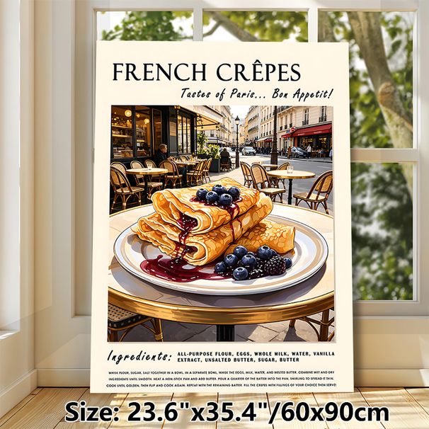 French Crêpes Painting Poster, Vintage Parisian Café Style Illustrated Poster, Appetizing Berry-topped Crêpes Design, Ideal For Kitchen And Dining_maomaolike.com