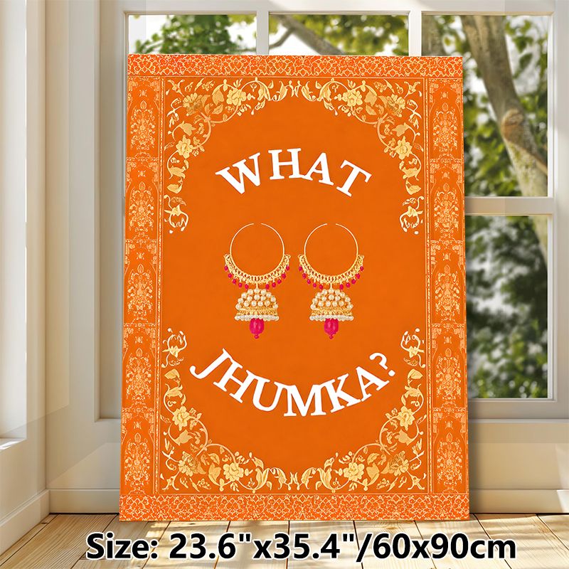 Jhumka Earring Themed Painting Poster, Vibrant Orange Traditional Indian Ornate Poster, Cultural Decorative Piece Suitable For Living Room, Bedroom Or_maomaolike.com