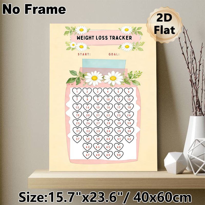 Weight Loss Tracker Painting Poster, Soft Watercolor Floral Poster, Daisy-adorned Heart Grid Design To Track Weight Loss Progress, Ideal For Home_maomaolike.com