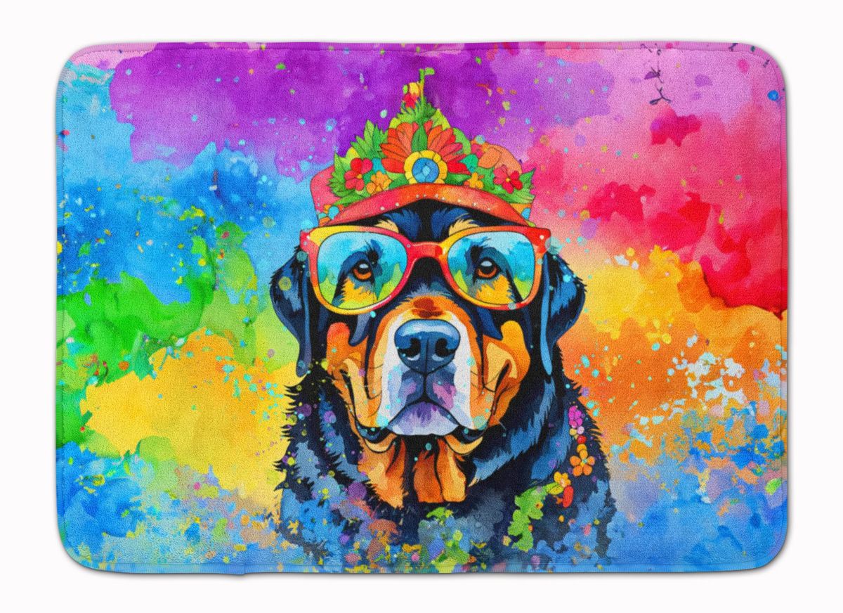 Rottweiler Hippie Dawg Memory Foam Kitchen Mat Machine Washable Anti-Fatigue Mat Cushion Comfort Bath Mat Or Kitchen Rug_maomaolike.com