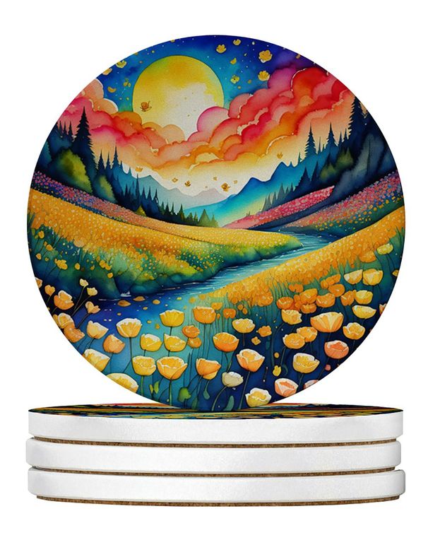 Colorful Buttercups Large Sandstone Coasters Pack Of 4 Absorbent Round Coasters Decor Gifts For Men Or Women, 4 In, Multicolor_maomaolike.com