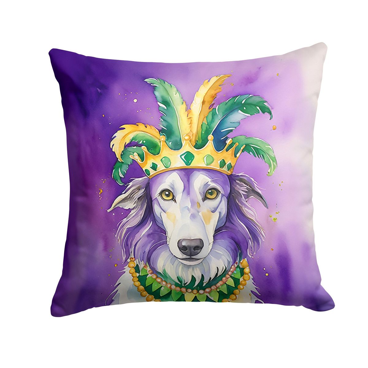 Borzoi King Of Mardi Gras Throw Pillow Machine Washable, Indoor Outdoor Decorative Pillow For Couch, Bed Or Patio, 18Hx18W_maomaolike.com