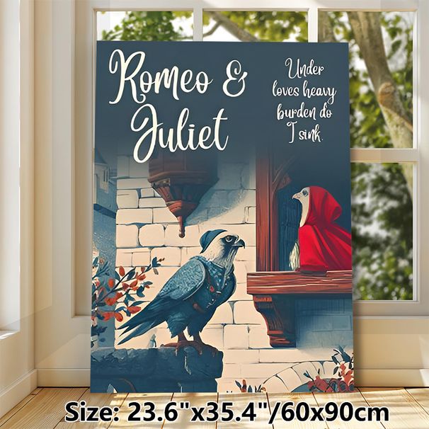 Romeo & Juliet Themed Painting Poster, Whimsical Anthropomorphic Bird Balcony Scene Poster, Literary-themed Decor Suitable For Living Room, Study Or_maomaolike.com
