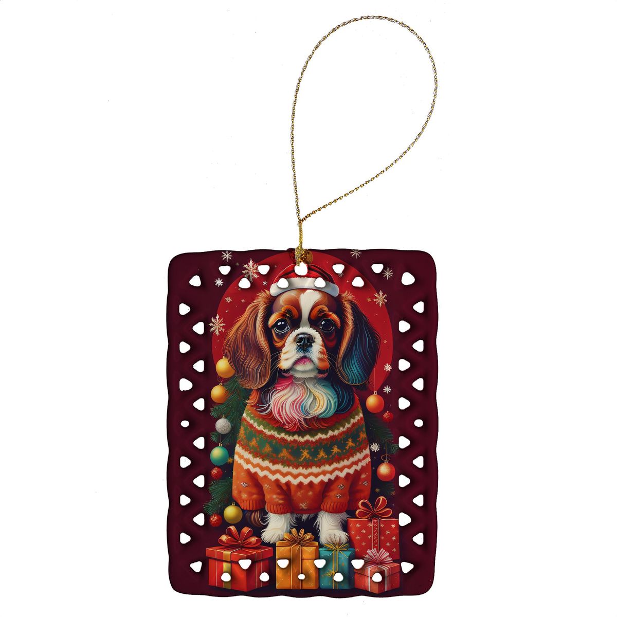 English Toy Spaniel Holiday Christmas Porcelain Ornament Christmas Tree Hanging Decorations For Home Christmas Holiday, Rectangle, Gift, Multicolor_maomaolike.com