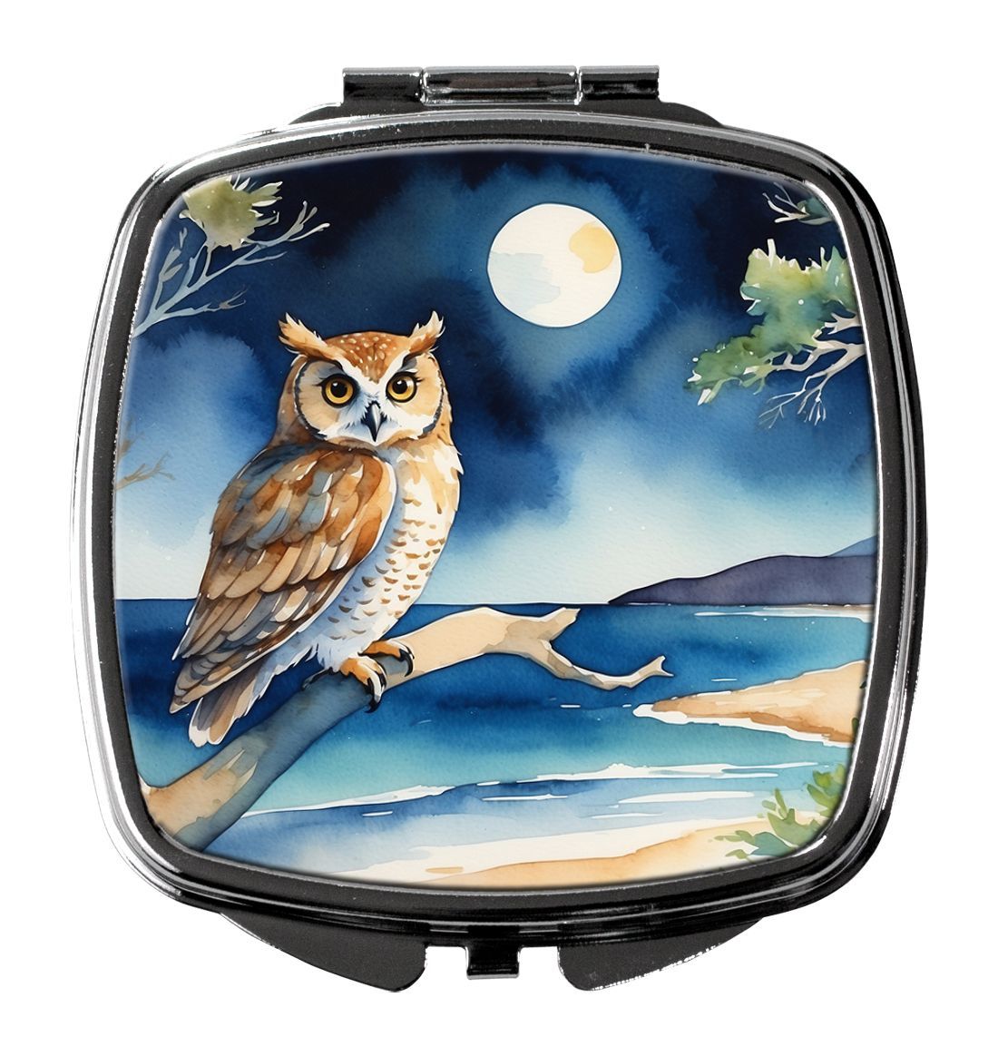 Owl Perched In Coastal Tree Compact Mirror Decorative Travel Makeup Mirror For Women Girls Gifts Pocket Makeup Mirror Folding Handheld_maomaolike.com