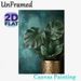 Monstera & Tropical Leaves Painting Poster, Luxury Gilded Foliage Poster, Golden-trimmed Leaves In Embossed Golden Pot With Textured Teal Backdrop_maomaolike.com