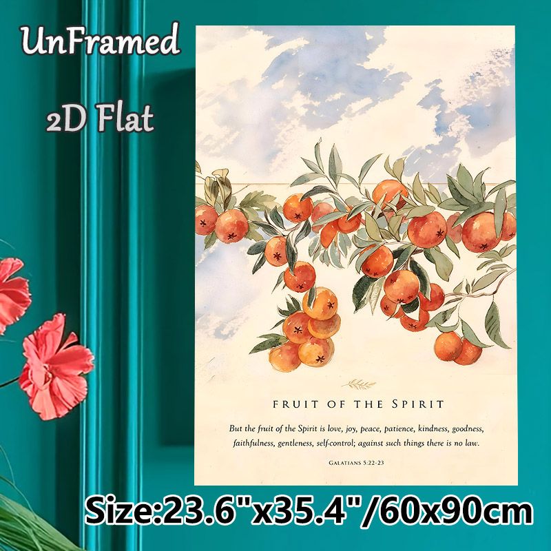 Fruit Of The Spirit Themed Painting Poster, Soft Watercolor Citrus Branches With Scripture Text Poster, Inspirational Religious Verse Decor For Home_maomaolike.com