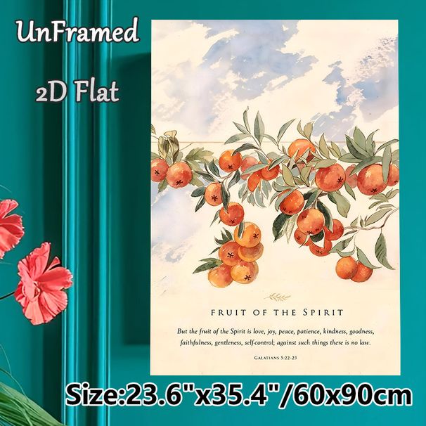 Fruit Of The Spirit Themed Painting Poster, Soft Watercolor Citrus Branches With Scripture Text Poster, Inspirational Religious Verse Decor For Home_maomaolike.com