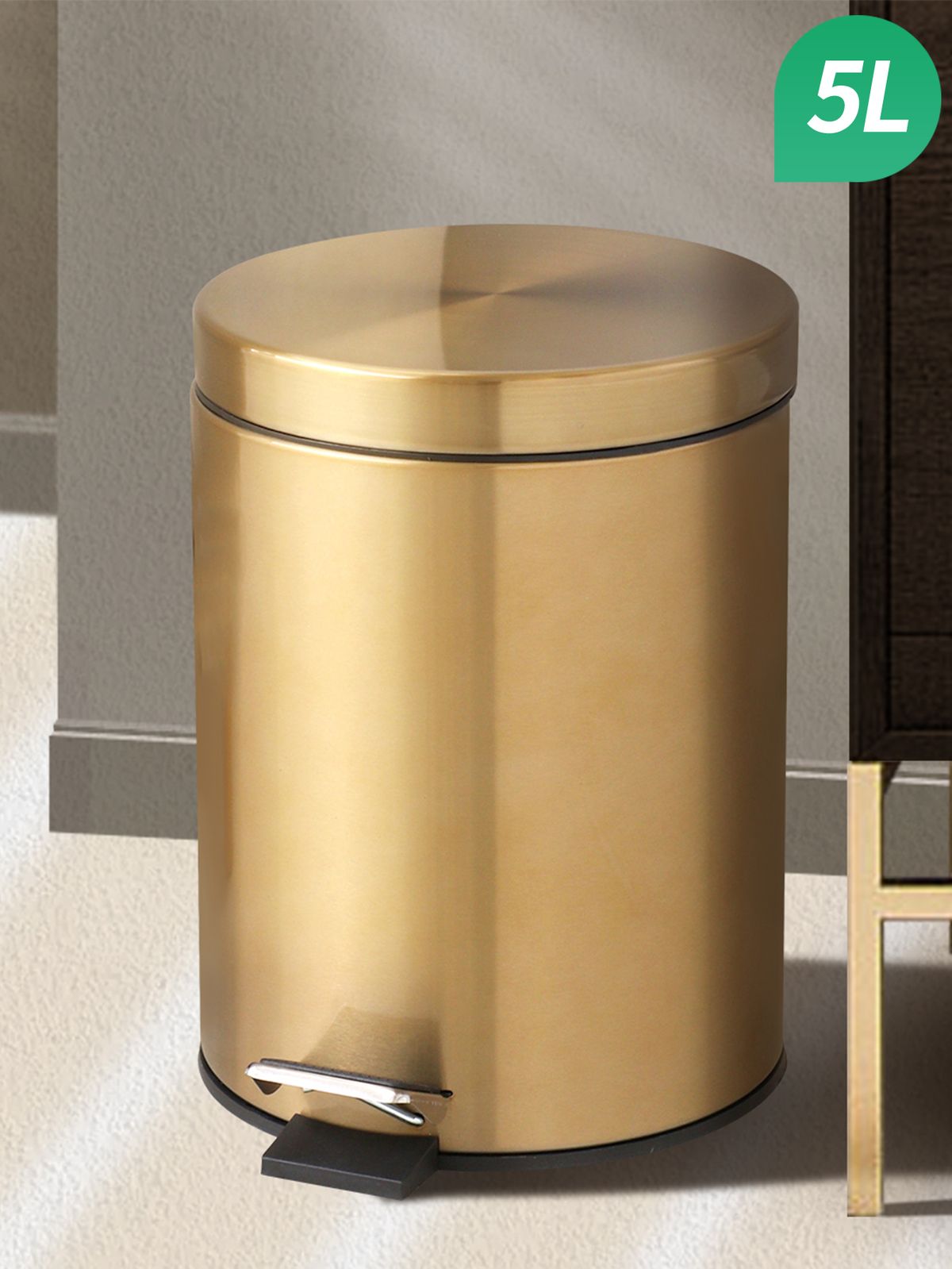 Modern 5L Stainless Steel Champagne Silent Hotel Bathroom Dust Bin And Kitchen Household Metal Waterproof Garbage Can_maomaolike.com