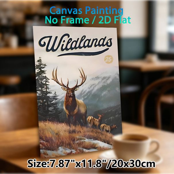 Wildlands Elk Wilderness Painting Poster, Vintage Scenic Snow-capped Mountain & Elk Herd Poster, Rustic Natural Decor Ideal For Living Room, Cabin And_maomaolike.com