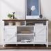 Farmhouse Sideboard Buffet Cabinet With Hinged Barn Doors, 58" Large Kitchen Storage Cabinet With Adjustable Shelves, Antique White Wood Coffee Bar Table For Dining Room, Living Room, Enterway_maomaolike.com