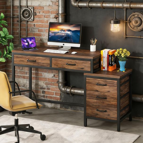 Computer Desk, Study Writing Table With Reversible Drawer Cabinet_maomaolike.com