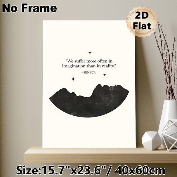 Seneca Inspirational Quote Painting Poster, Minimalist Monochrome Mountain Silhouette With Star Accents Poster, Thought-provoking Motivational Decor_maomaolike.com