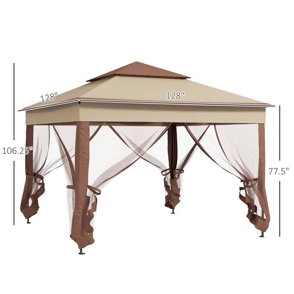 Outdoor Patio Pop Up Canopy Gazebo Shelter With Zipper Netting, Carry Bag, 11' X 11', Khaki_maomaolike.com
