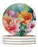 Indiana Peonies In Watercolor Large Sandstone Coasters Pack Of 4 Absorbent Round Coasters Decor Gifts For Men Or Women, 4 In, Multicolor_maomaolike.com