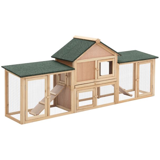 83 Wooden Rabbit Hutch Large Bunny House Double Run Removable Tray Waterproof Roof Outdoor Natural_maomaolike.com