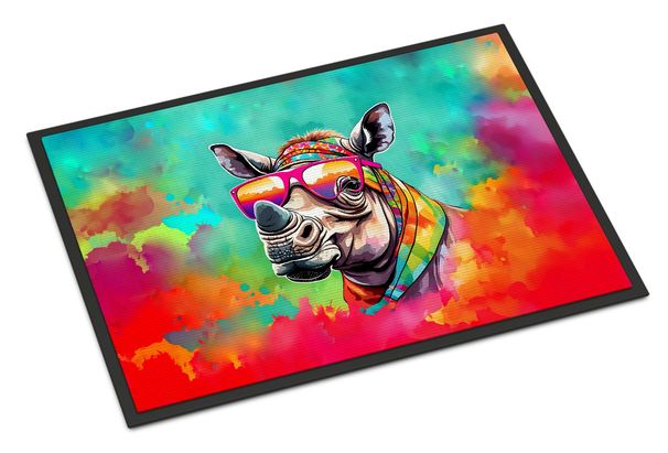 Hippie Animal Rhinoceros Doormat Front Door Mat Indoor Outdoor Rugs For Entryway, Non Slip Washable Low Pile, 24H X 36W_maomaolike.com