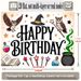 Magical Wizard Birthday Banner - 2D Flat Polyester Backdrop With Witch Hat, Owl, Wand, Stars, Wall Hanging Party Decor_maomaolike.com