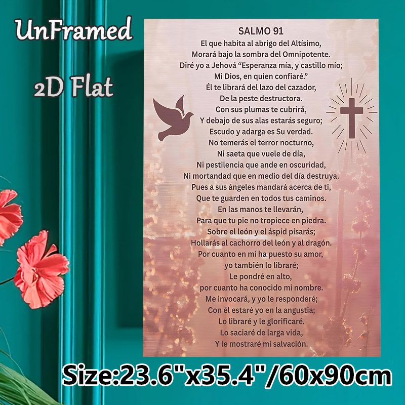 Spanish Psalm 91 Painting Poster, Warm-toned Religious Verse With Dove & Cross Poster, Inspirational Spiritual Decor Ideal For Home Or Prayer Space_maomaolike.com