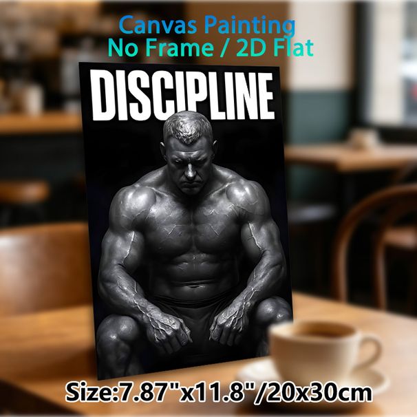 Discipline Motivational Fitness Painting Poster, Monochrome Realistic Muscular Figure Poster, Inspiring Design To Boost Workout Motivation, Ideal For_maomaolike.com