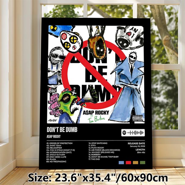 Hip-Hop Album Themed Painting Poster, Edgy Hand-Drawn Graffiti Style Poster, Bold Illustrated Artwork With Full Tracklist, Ideal For Music_maomaolike.com